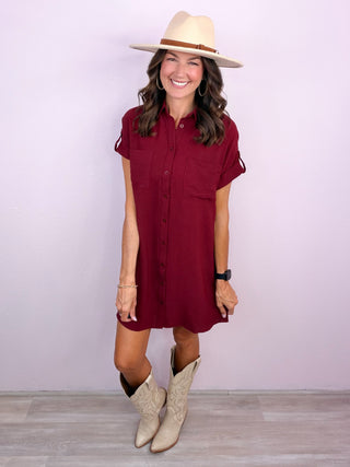 All Agendas Shirt Dress (Wine)