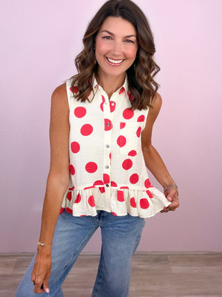Sweet Spot Polka Dot Top (Red)
