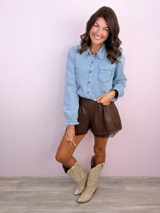 Feminine Edge Collar Button Down Denim Shirt