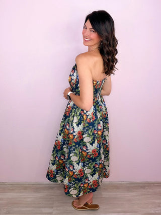 Garden Soirée Midi Dress (Navy)