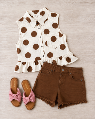 Sweet Spot Polka Dot Top (Brown)