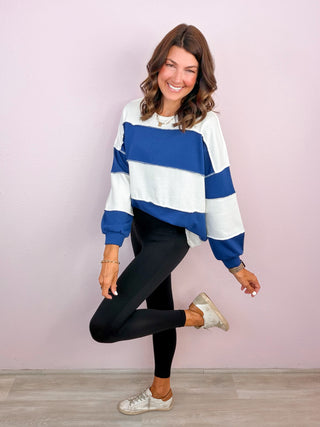 Mixed Signals Colorblock French Terry Top - Blue