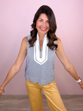 Preppy Stripe Scallop Top