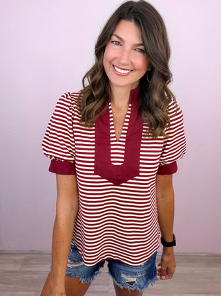 Stripe Crush Top (Burgundy)