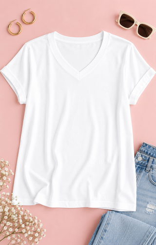 Easy Does It Hacci V-Neck Tee - White