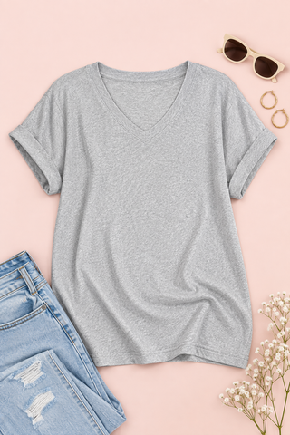 Easy Does It Hacci V-Neck Tee - Heather Grey