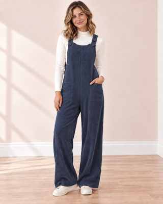 Corduroy Relaxed Overalls - Denim Blue