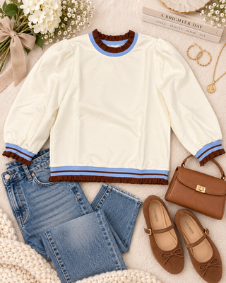 The Ivy League Ruffle Top - Ivory