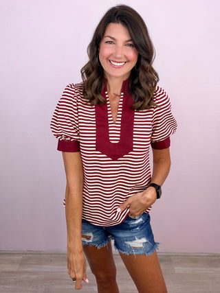 Stripe Crush Top (Burgundy)