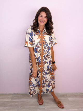 Printed Passage Midi Dress (Ecru)