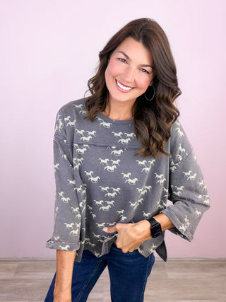 Running Wild Printed Washed Terry Top