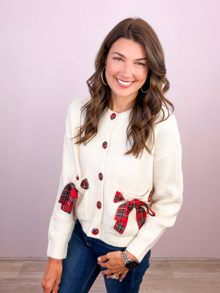 All Wrapped Up Plaid Bow Cardigan
