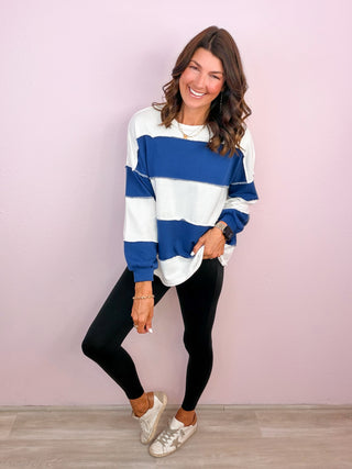 Mixed Signals Colorblock French Terry Top - Blue