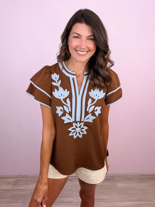 Beautifully Detailed Top (Brown)