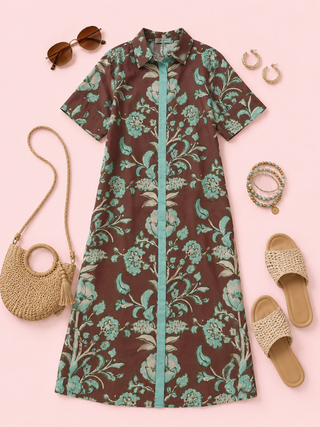 Printed Passage Midi Dress (Brown)
