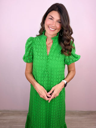 Meadow Whisper Midi Dress (Green)