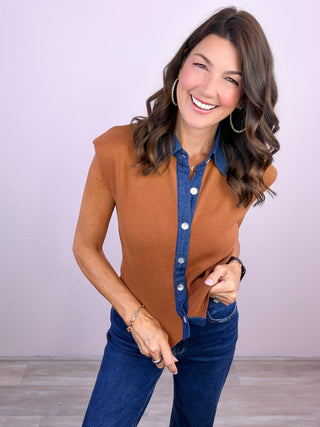 Denim Detail Top