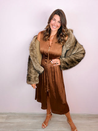 Style Moments Smocked Midi Dress - Brown
