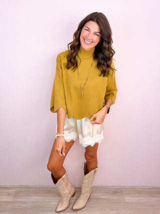 Scalloped Class Top - Martini Olive