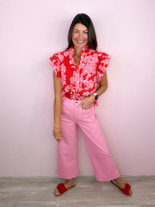 Scallop Trim Wide Leg Pants