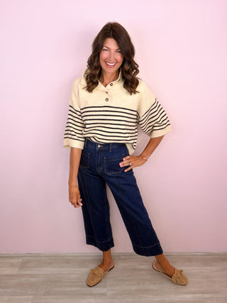Blaire Striped Sweater Top (Ecru)