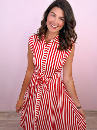 Timeless in Stripes Midi Dress (Red)