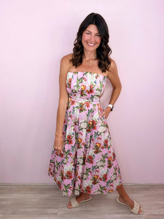 Garden Soirée Midi Dress (Pink)