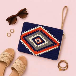 PANACHE  Western Aztec Beaded Wristlet - NAVY