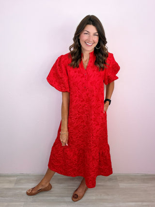 Gracefully Yours Midi Dress (Red)