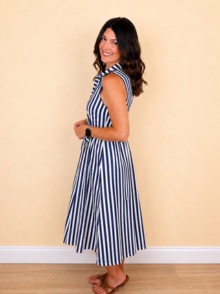 Timeless in Stripes Midi Dress (Navy)