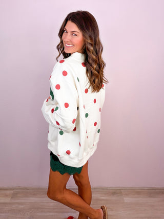 PREMIUM JOY Applique Patch Polka Dot Mock-Neck Pullover Sweatshirt