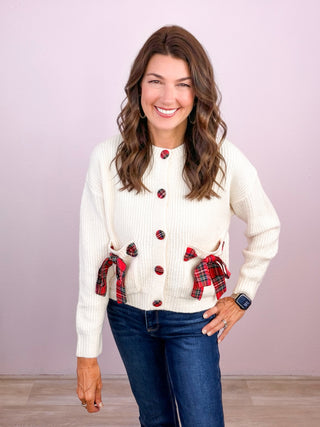 All Wrapped Up Plaid Bow Cardigan