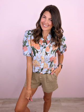 Golden Hour Floral Top (Blue)