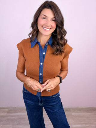 Denim Detail Top