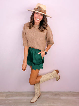 Satin & Lace Shorts - Green