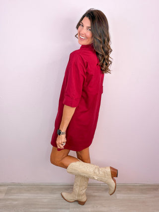 The Everyday Charm Button Front Dress - Wine