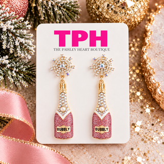 Champagne Bottle Bubbly Rhinestone Earrings