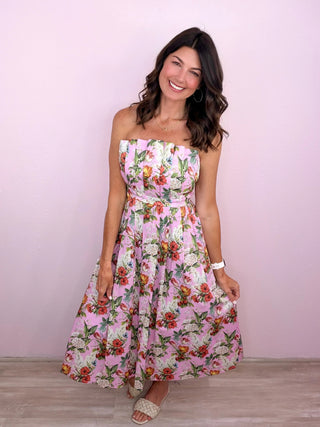 Garden Soirée Midi Dress (Pink)