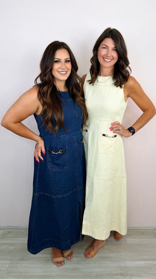 Charming Sophistication Midi Dress (Denim)