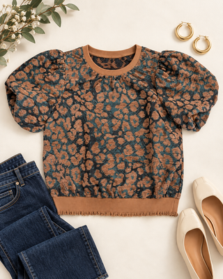 Statement Jacquard Puff Sleeve Top