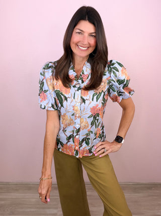 Golden Hour Floral Top (Blue)