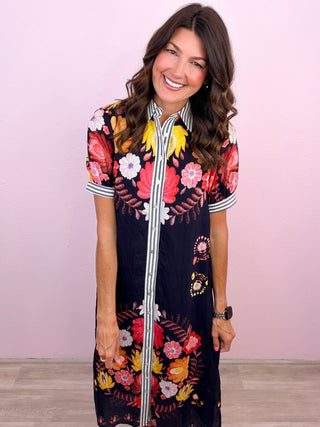 Painted Garden Midi Dress (Navy)