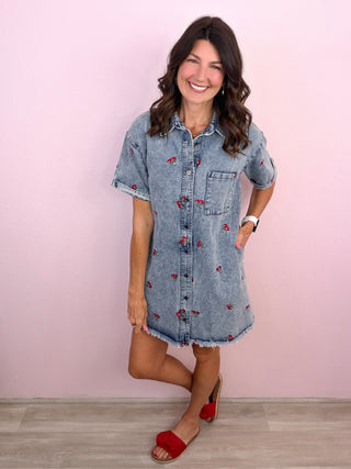 Cherry Crush Denim Dress
