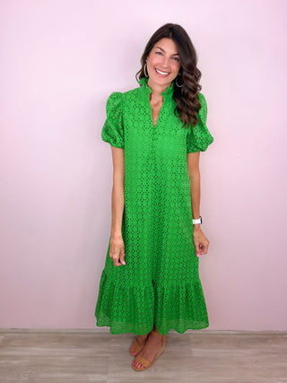 Meadow Whisper Midi Dress (Green)