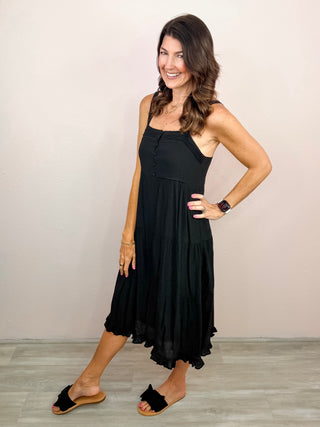 Sunshine Stroll Midi Dress (Black)