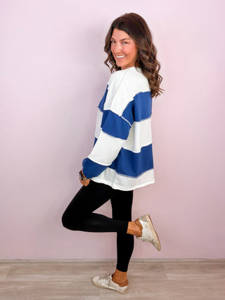 Mixed Signals Colorblock French Terry Top - Blue