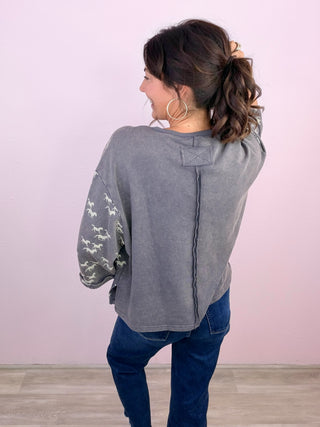 Running Wild Printed Washed Terry Top