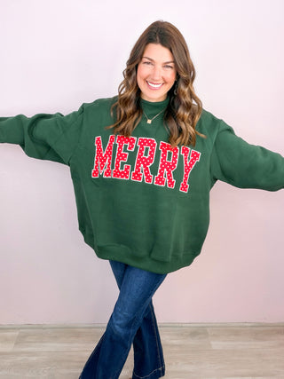 PREMIUM MERRY Polka Dot Applique Patch Mock-Neck Sweatshirt Pullover
