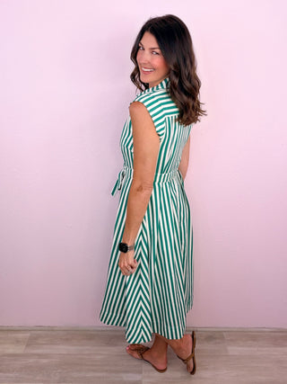 Timeless in Stripes Midi Dress (Green)
