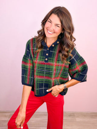 Plaid to be Yours  Sweater Top - Navy